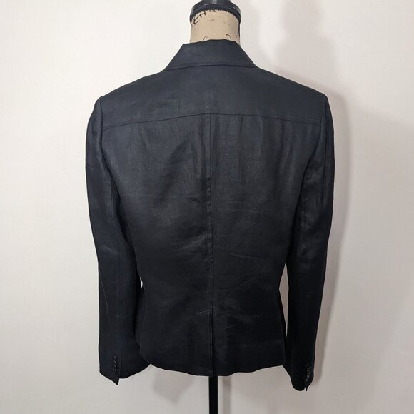 Lauren Ralph Lauren Black 100% Linen Blazer Jacket Lined Career Office size 12 - Picture 8 of 14